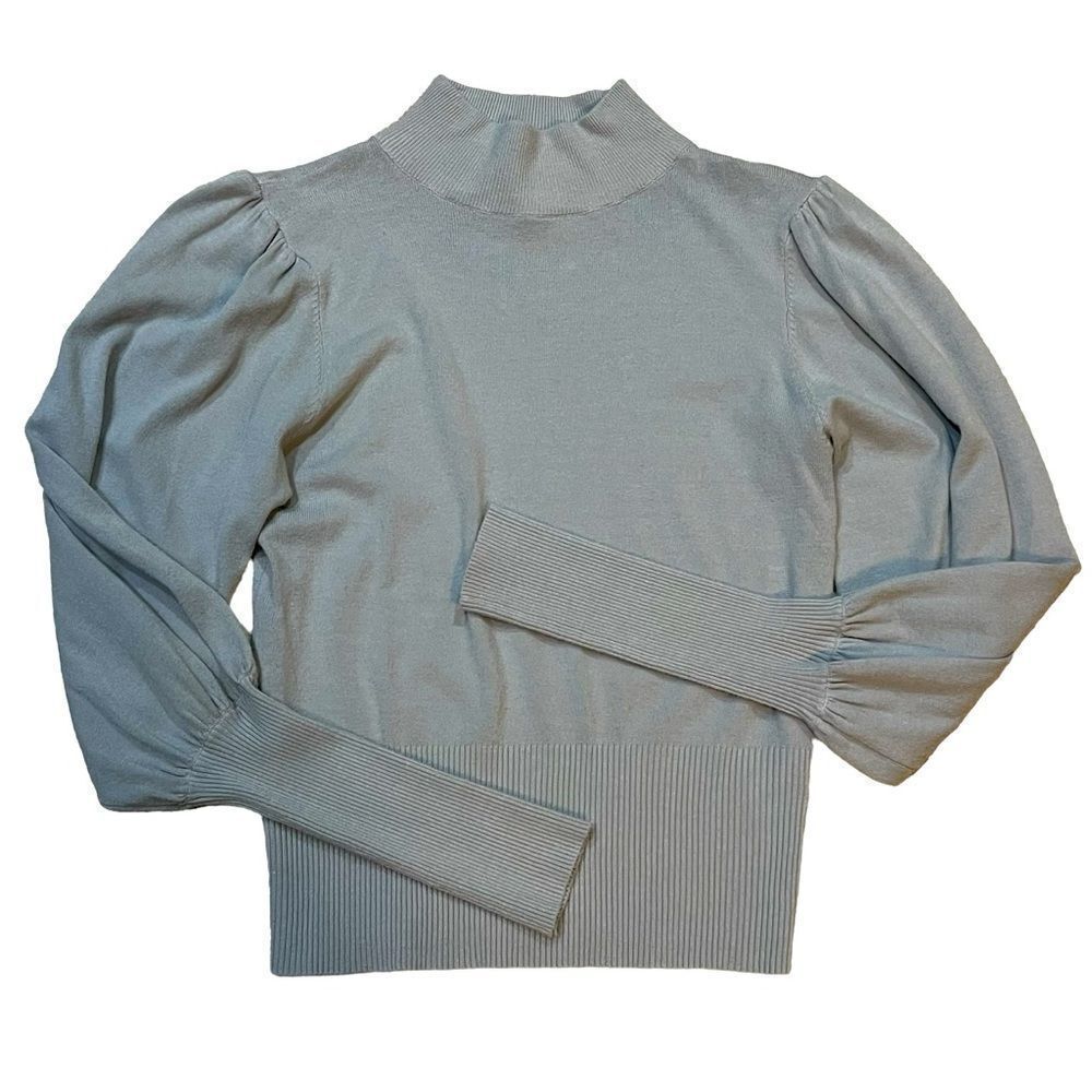 Robertson + Rodeo cropped puff sleeve grey gray sweater ribbed neck size Small